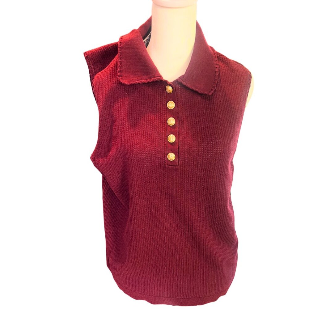 NWT BCBGMAXAZRIA Sleeveless Collared Knit Polo Top Large Burgundy
